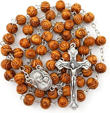 TALISMAN4U Catholic Olive Wood Beads Rosary Necklace with Jerusalem Soil | Crucifix Cross, Authentic Holy Land, Includes Gift Box, Unisex for Men & Women