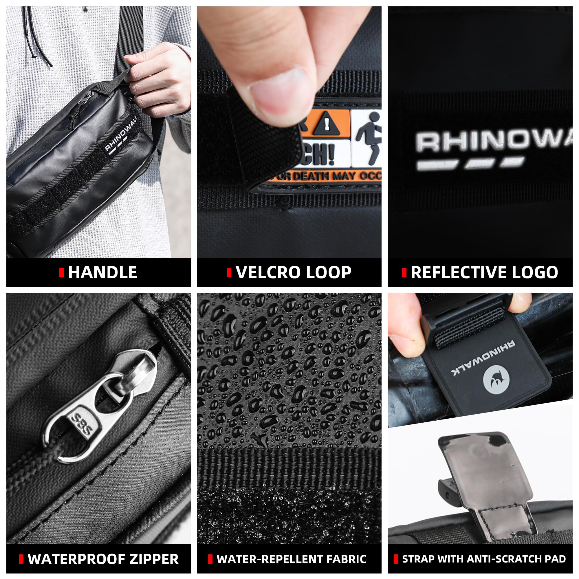 Rhinowalk - Borsa anteriore per bicicletta, con tracolla, per bici da corsa, mountain bike, viaggi