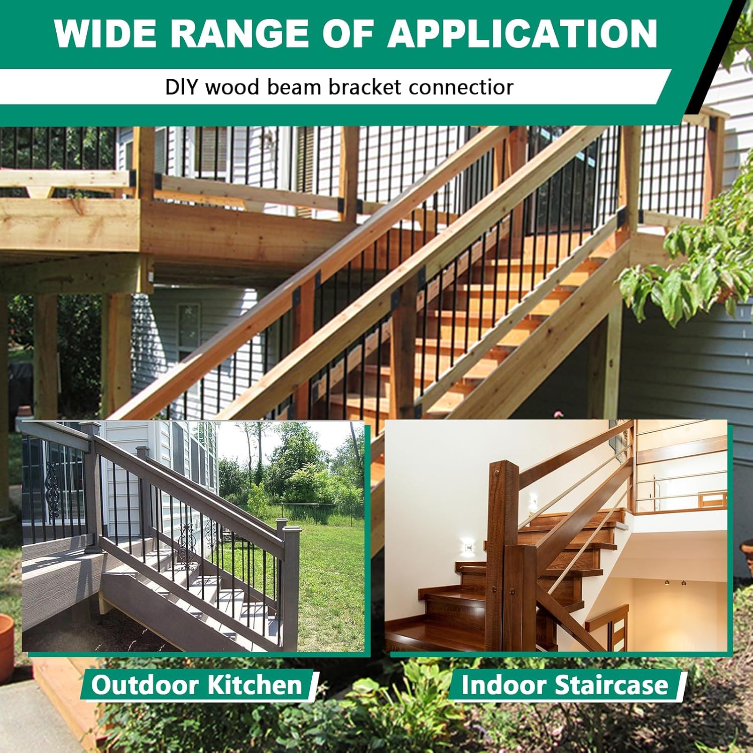 4Pair Deck Railing Bracket Connectors, U-Shaped Concealed Brackets for 2"x4" (Actual 1.5"x3.5") Wood Post, 30 Degree Slant Brackets for Stair Fence Railings W/Hardware