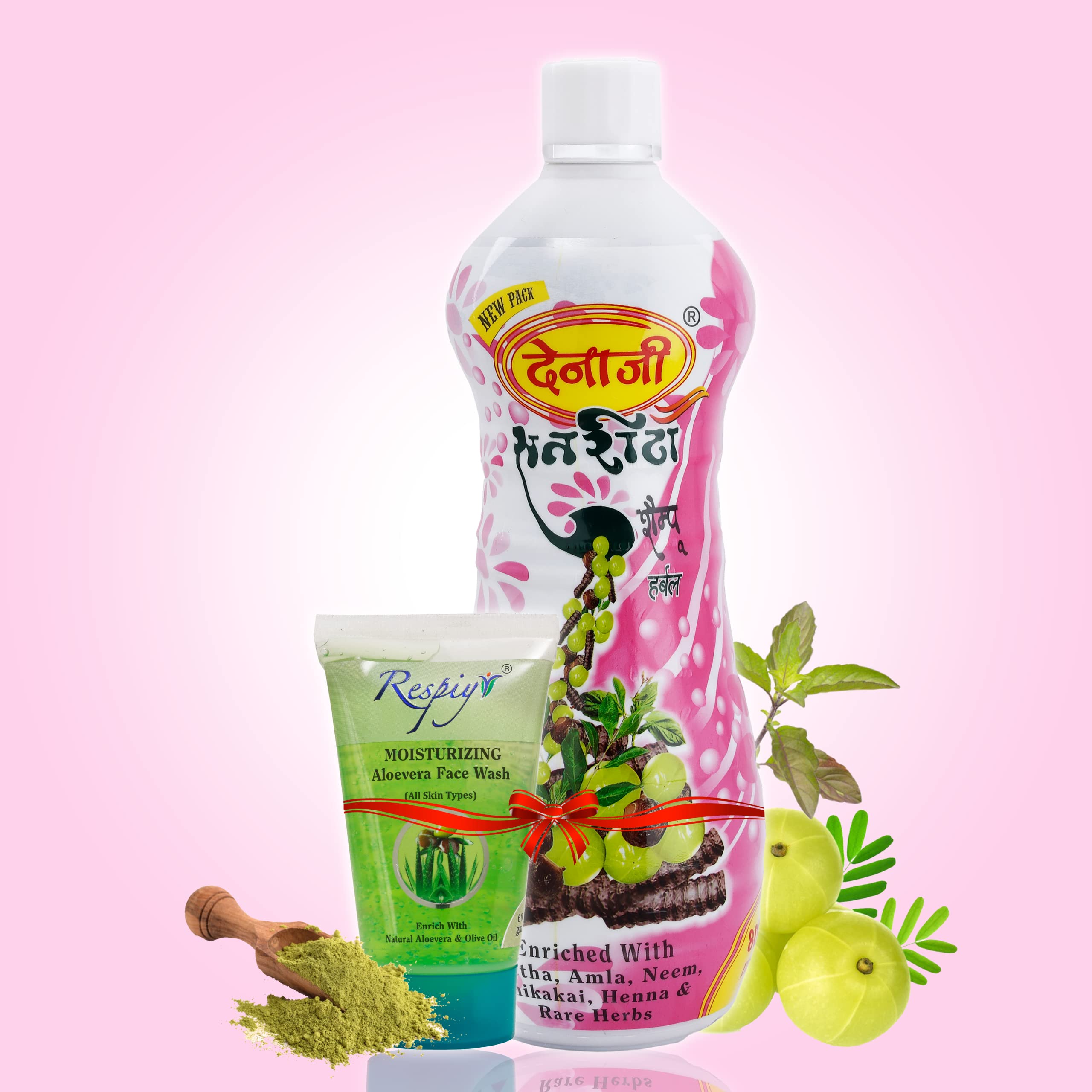 DENAJEE Satreetha Shampoo 800ml & Get Free RESPIYR Moisturizing Aloevera Facewash 60gm Combo Pack