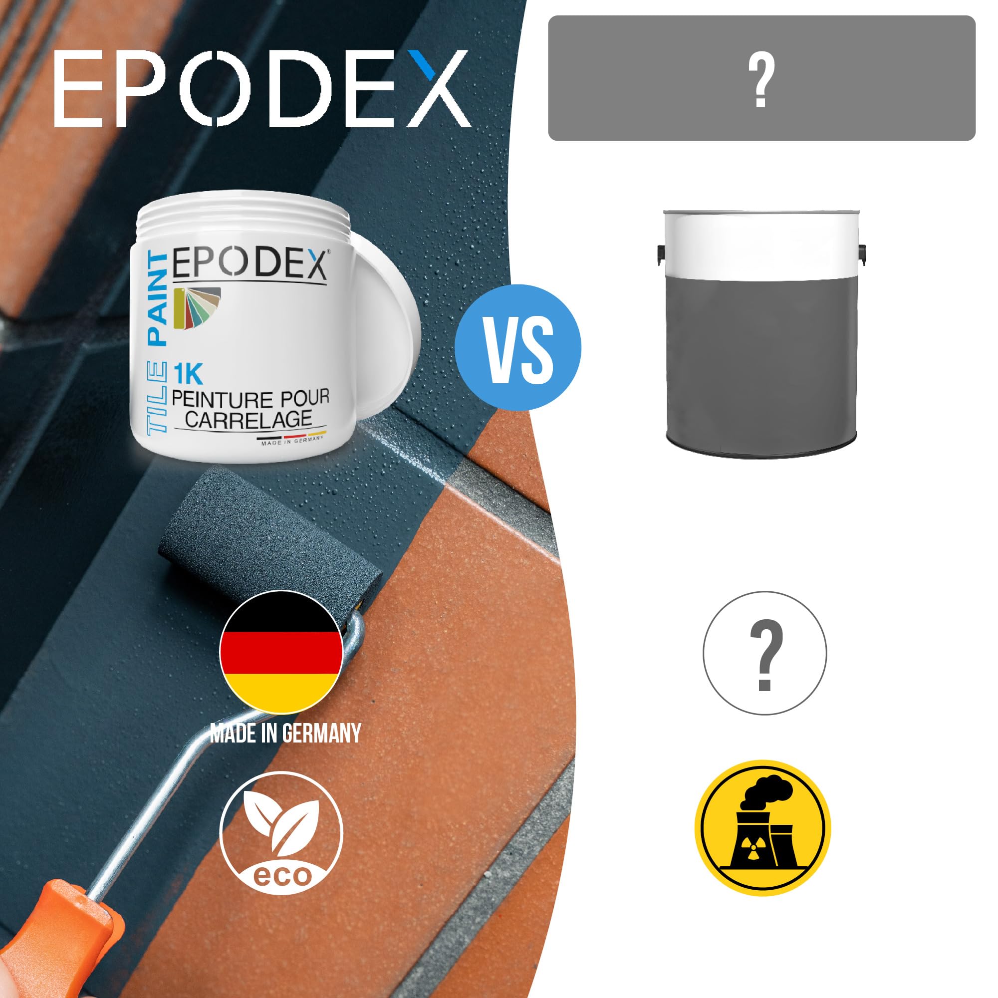 EPODEX 1K Peinture carrelage cuisine, salle de bain et plus - vernis carrelage mural à usage normal, peinture satinée, 1kg (une couche sur 8m²) - Gris olive - Pastel | Peinture pour carrelage mural à usage normal, vernis satiné, 1 kg (8 m² en une seule co