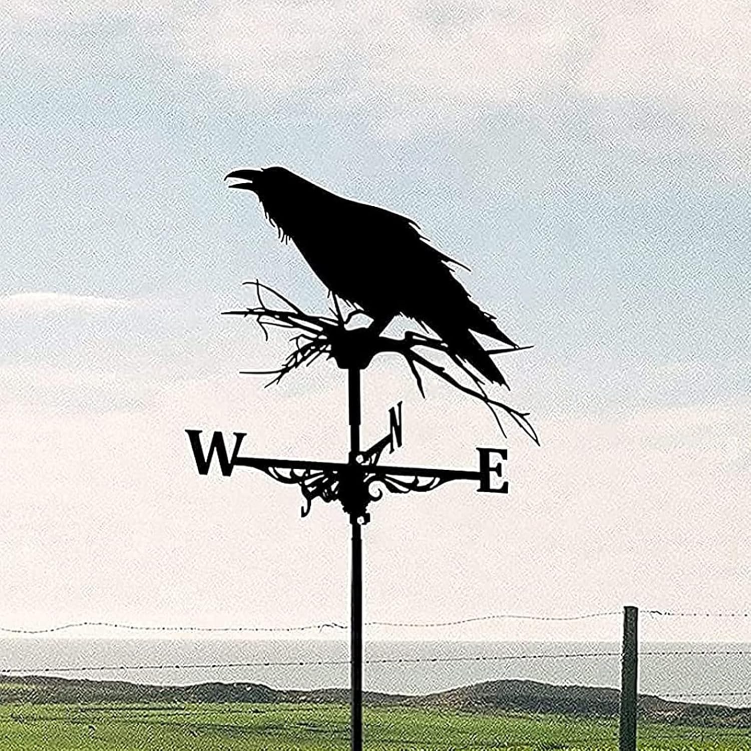 Weathervane Crow Roof Mount Vane Metal Black Weathervane for Garden Decor Farmhouse Decorative Outdoor Garden Wind Measuring Tool