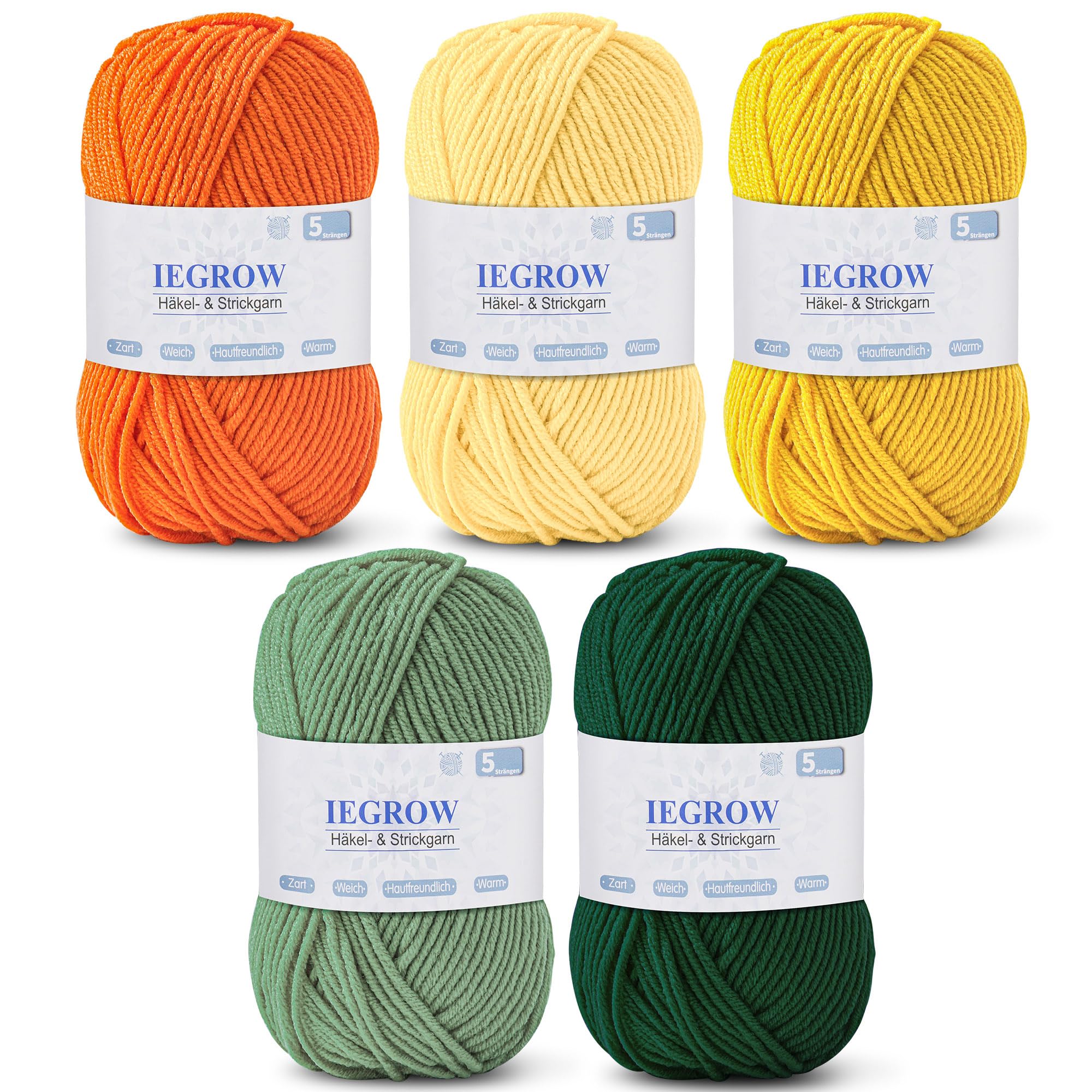 Häkelgarn (50g x 5 Farben), 5-fach Garn zum Stricken, Garn zum Häkeln und Stricken, Handstrickgarn-Sets