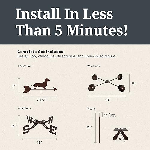 Miniatura 6 de EZ Vane - Veleta de acero de 21 pulgadas de altura, incluye soporte de metal de 4 lados, vasos de viento y soportes, hecho a mano y de propiedad