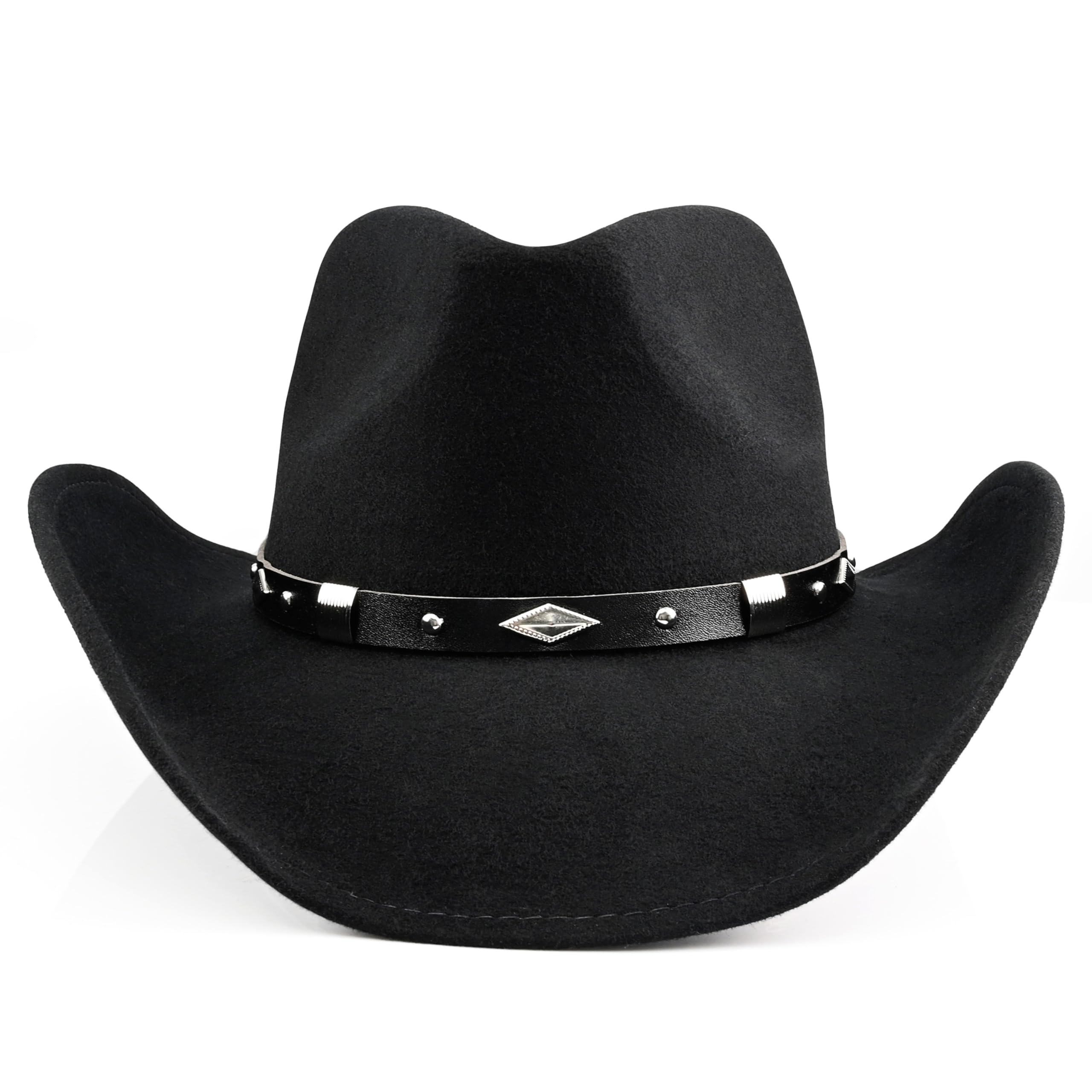 100 % lana para hombre y mujer, sombrero vaquero clásico negro, sombrero de vaquera, sombrero de fieltro con dos bandas decorativas