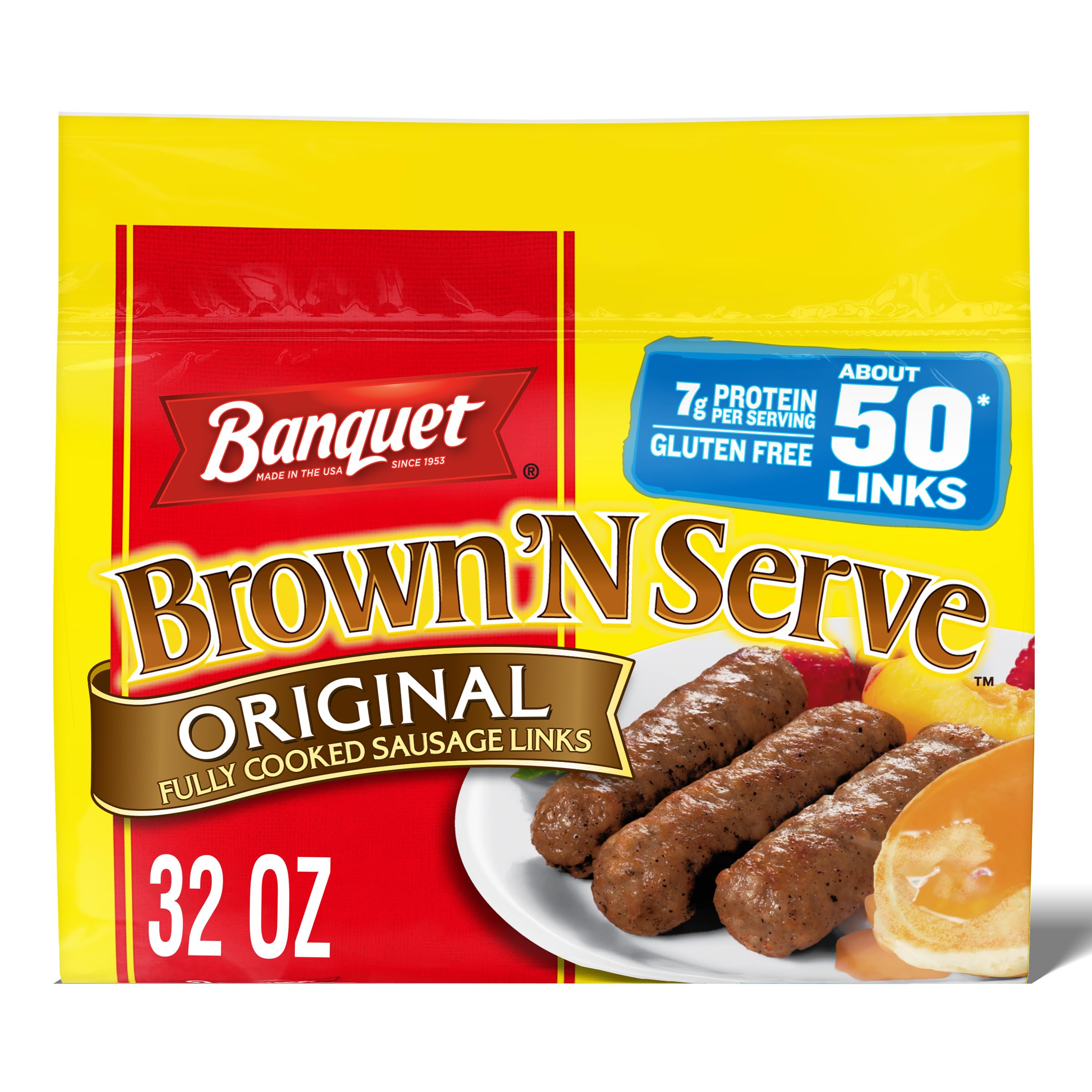 Banquet Brown'N Serve Original Fully Cooked Sausage Links, Frozen Breakfast, 32 oz., 50-Count