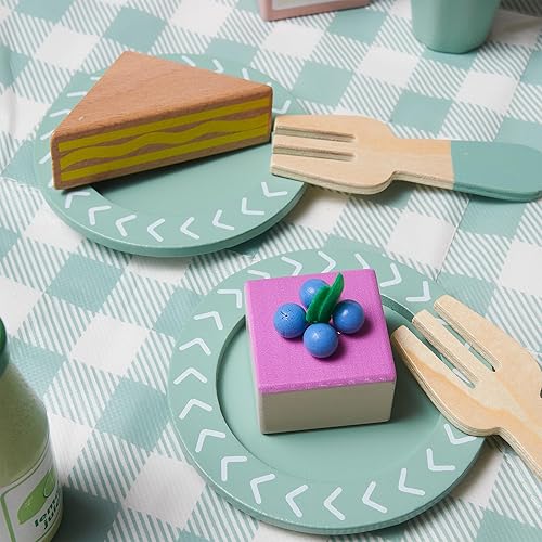 Miniatura 3 de Juego de 21 piezas de comida de madera para niños, juego de cocina de corte de simulación, juego de picnic con alimentos, frutas, jugo y bolsa,