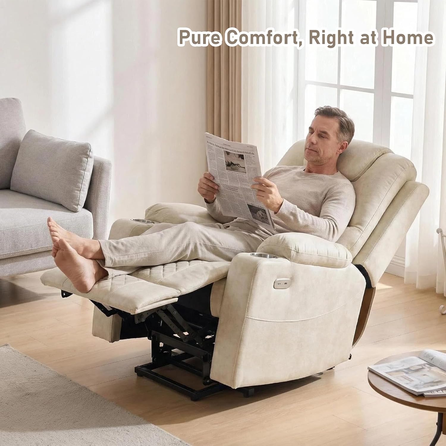 Electric Power Lift Recliner Chair for Elderly, Oversized Recliner Sofa with Massage and Heat, FootRest, Cupholders, Side Pockets, USB & Type-C Ports, Velvet Fabric