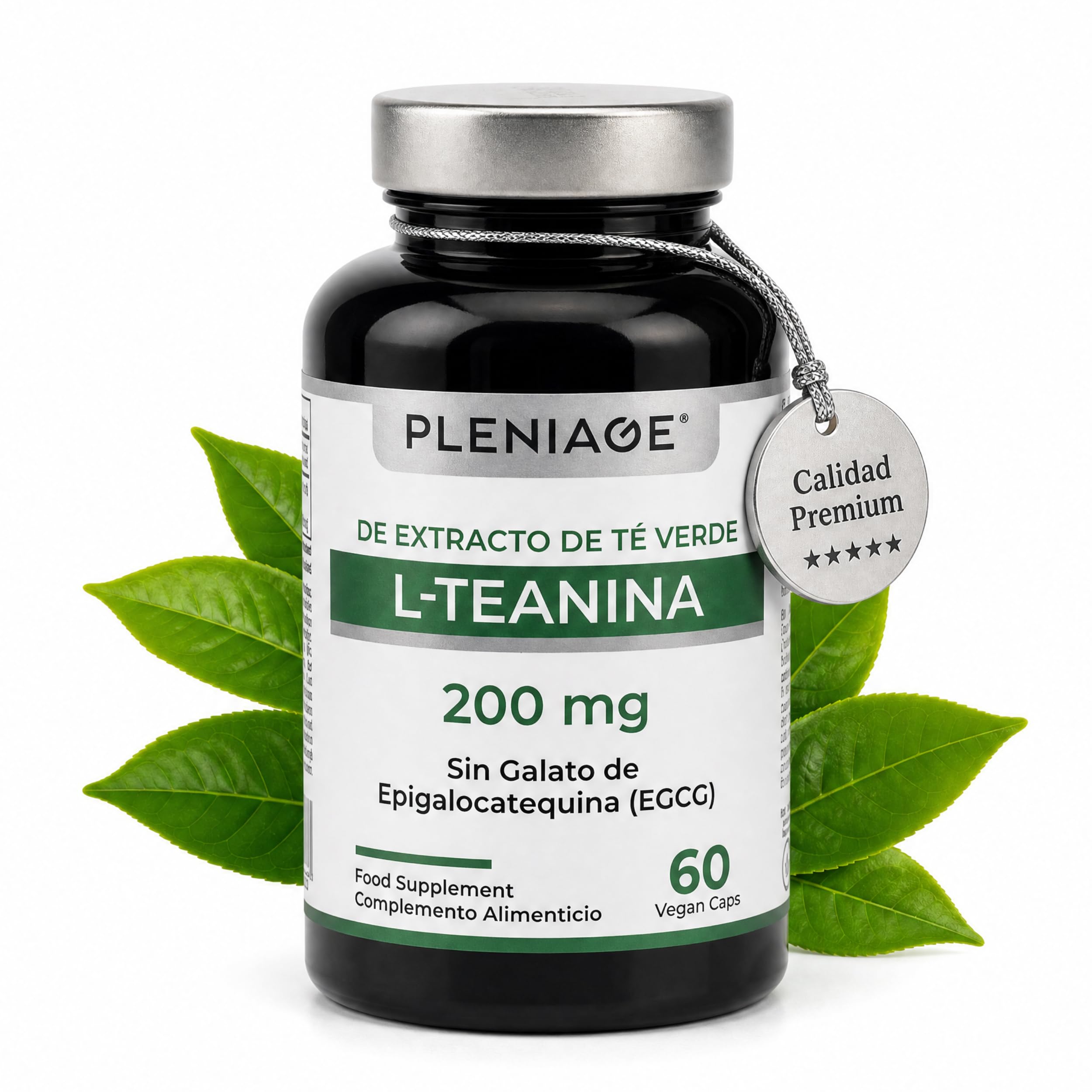 L-Teanina 200mg | Sin Cafeína ni EGCG | 60 Cápsulas | Extracto de té verde (Camellia sinensis). Foco sin somnolencia. Vegano, sin gluten. Clean Label. Fabricado en España.