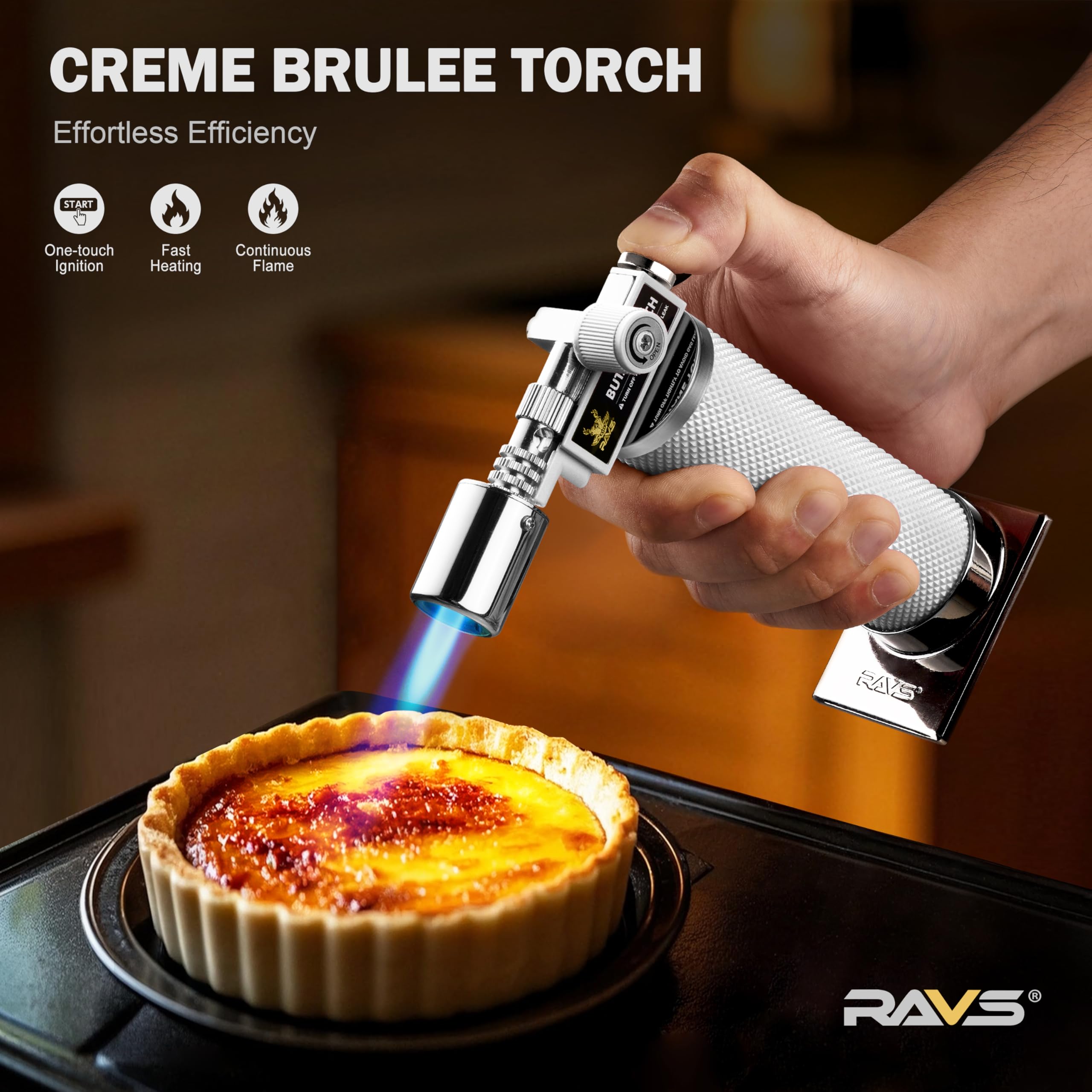 RAVS Chalumeau au butane avec boucle de sécurité, chalumeau de cuisine (crème) batterie et butane non inclus