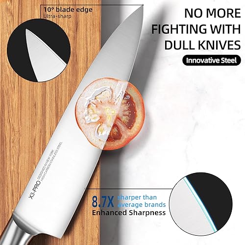 Miniatura 2 de Juego de cuchillos de acero inoxidable japonés de alto carbono, 14 piezas, juego de cuchillos de cocina con afilador integrado y bloque de madera,