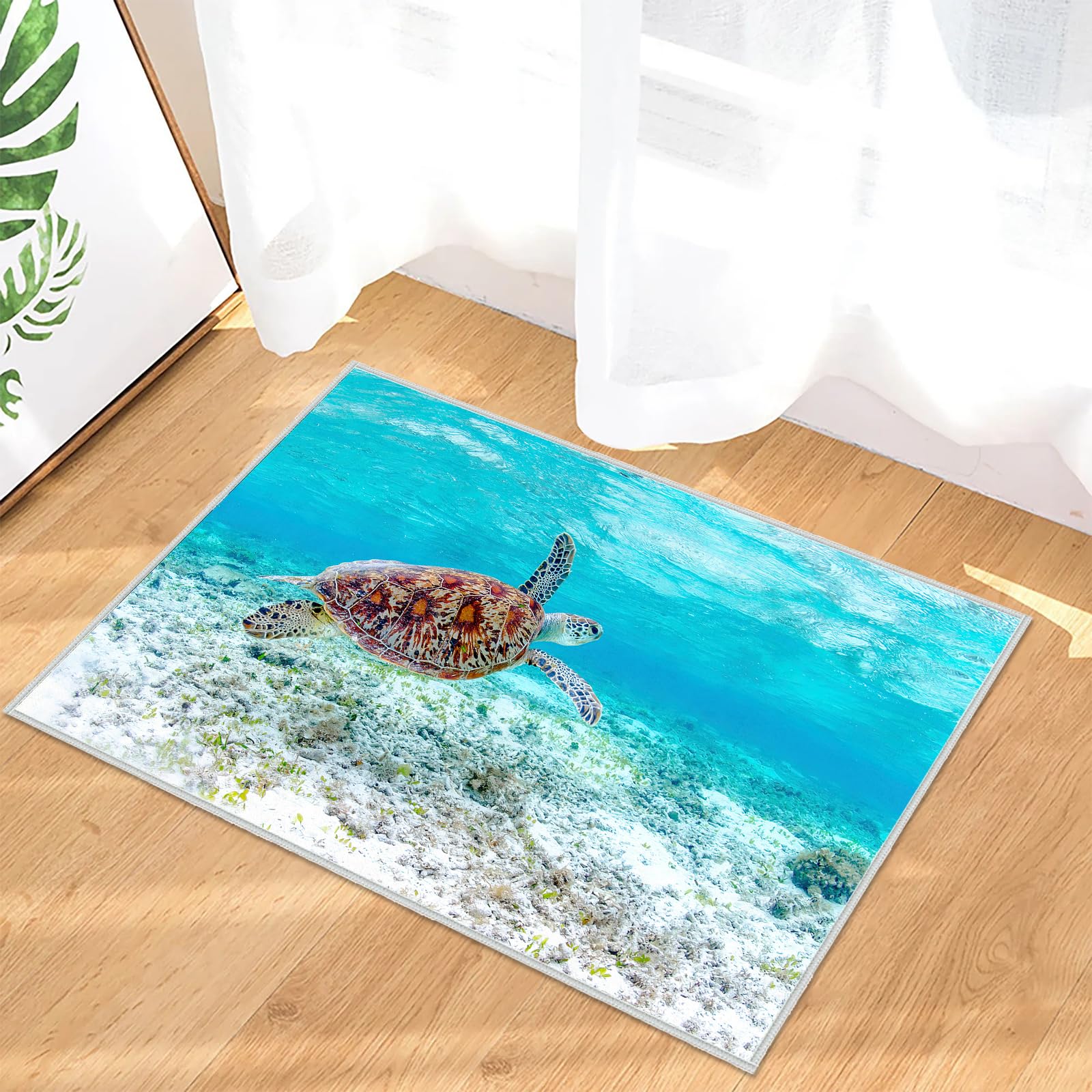 VANOVICH Entrance 2x3 Rug,Sea Turtle Rugs for Bathroom,Washable Small Coastal Area Rug,Turtle Rug Indoor Door Mat,Low Pile Throw Rugs for Entryway Non