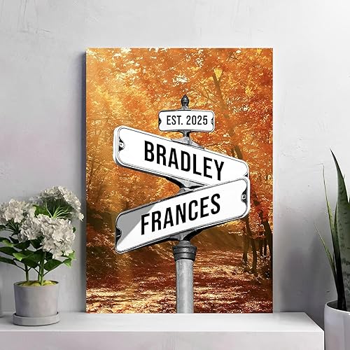 Miniatura 10 de Letrero de calle vintage personalizado para parejas, letrero de calle Crossroads, el mejor regalo para parejas, póster de lienzo vintage con letrero
