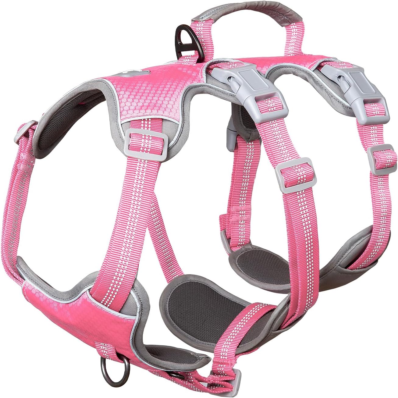 Huntboo Escape Proof Dog Harness Medium, Anti-Pull Dog Harness with Handle, Breathable, Adjustable Dog Harness Small, Reflective Harnesses for Large Dogs Outdoor, Walking, Training (Pink, M)