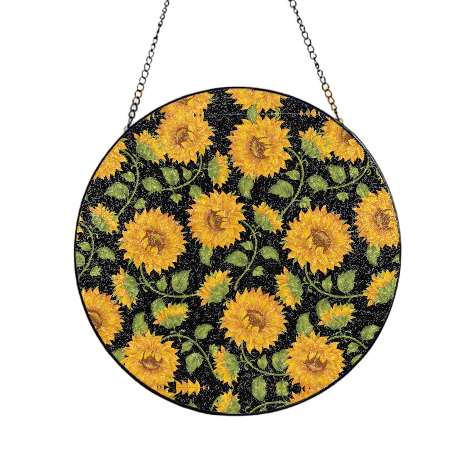 Phayah Sunflower Pattern Print Glass Window Hanging Sun Catchers Suncatcher Decor For Birthday For Home Garden Porch 12in（30cm）