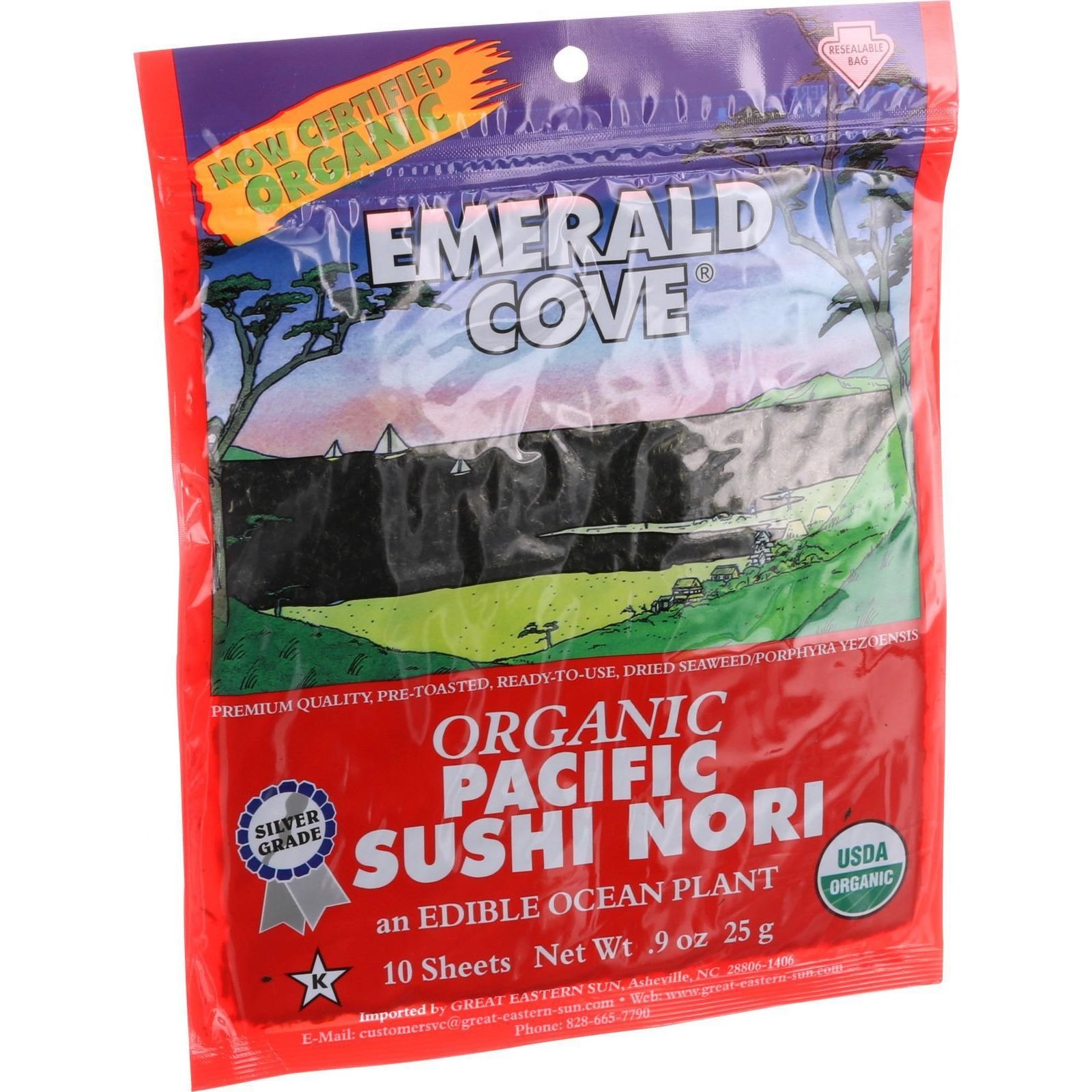 Emerald Cove Organic Pacific Sushi Nori - Toasted - Silver Grade - 10 Sheets - Case of 6
