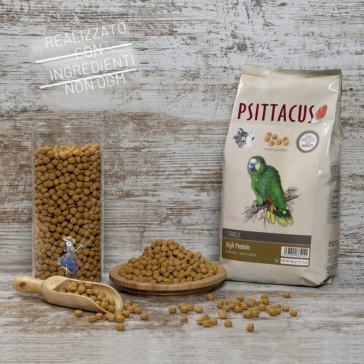 Psittacus Cibo di Mantenimiento Alta Proteina per Pappagalli, 800 g