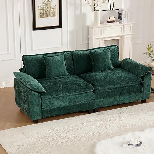 Miniatura 100 de Sofá seccional modular beige de 111.5", sofás seccionales grandes de 3 plazas para sala de estar, tela de chenilla marfil blanquecino, sofá nube de