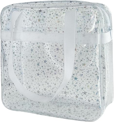 Star PVC Beach Bag 11.81 * 11.81 * 3.94 inch Waterproof Small Tote with Handle for Women Men Pool Party Travel