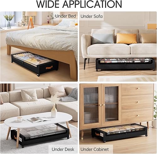 Miniatura 5 de Yecaye Almacenamiento Debajo de la Cama con Ruedas Paquete de 2, Contenedores de Almacenamiento Debajo de la Cama de 70L de Mayor Capacidad, Negro