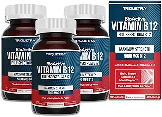 BioActive Vitamin B12 - 5000 mcg, Contains 3 BioActive Forms B12 Plus Methylfolate Cofactor - Methyl B12, Adenosyl B12 & Hydroxy B12 | Supports Energy, Metabolism & Mood | Vegan, Non-GMO - 3-pack
