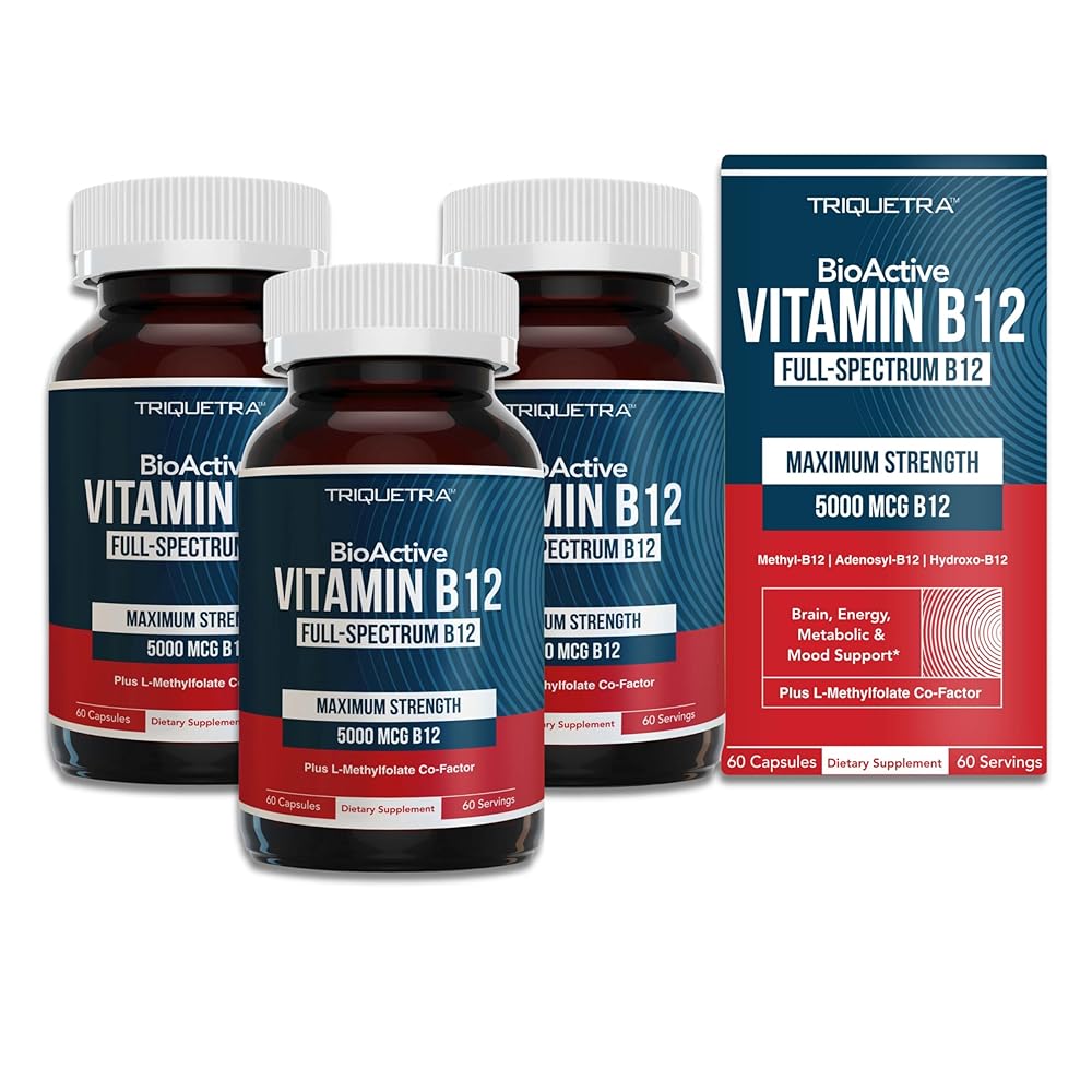 BioActive Vitamin B12 - 5000 mcg, Contains 3 BioActive Forms B12 Plus Methylfolate Cofactor - Methyl B12, Adenosyl B12 & Hydroxy B12 | Supports Energy, Metabolism & Mood | Vegan, Non-GMO - 3-pack