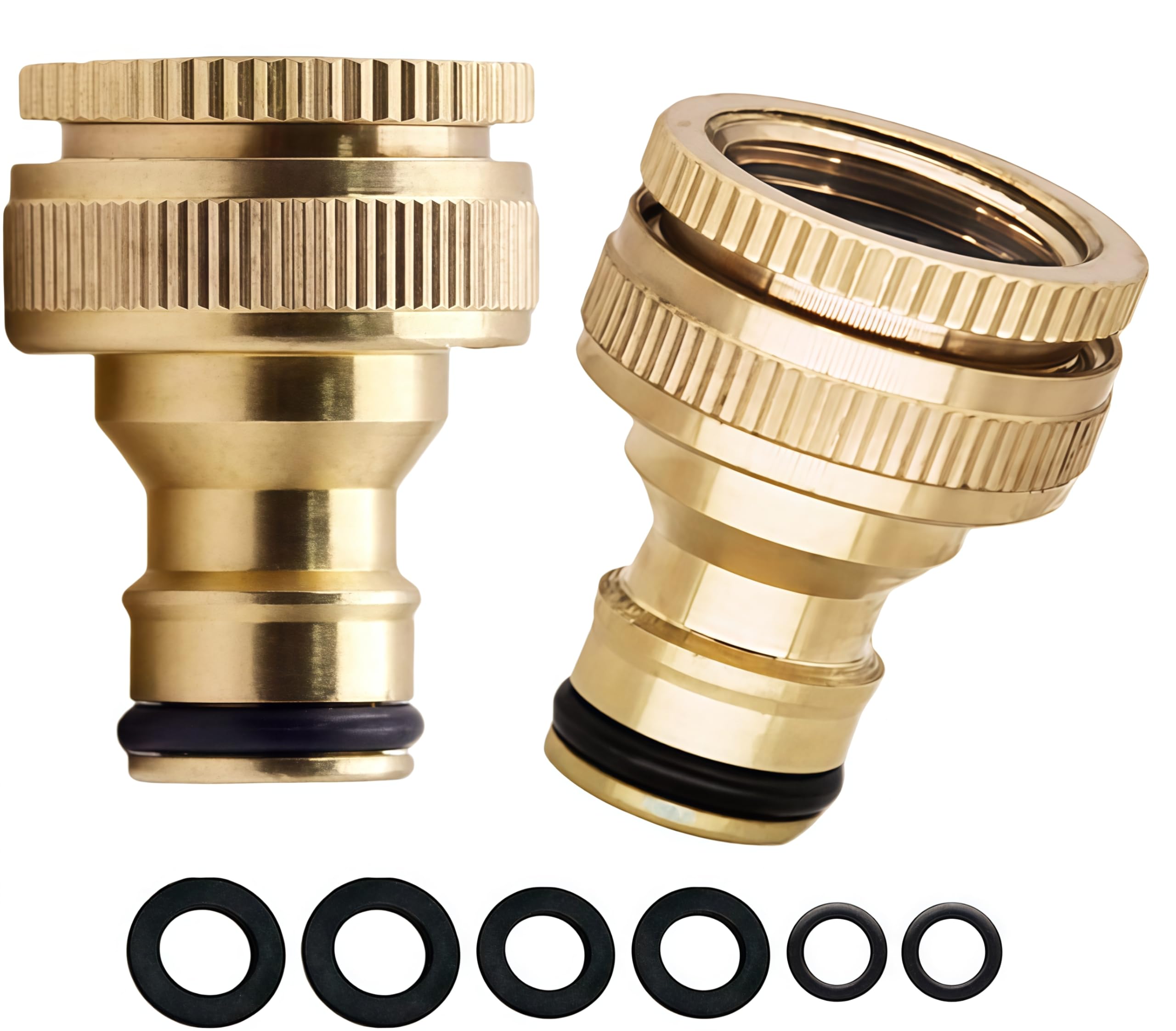 TTFORYUHOZE 2 pack Brass Garden Outdoor Hose Tap Connector 1/2 Inch to 3/4 Inch 2-in-1 Female Threaded Quick Tap Connector for Hosepipe Fittings, Water Threaded Faucet Adapter