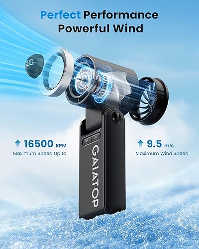 Miniatura 2 de Gaiatop Mini ventilador portátil de mano, 21 horas de trabajo, 6 velocidades, funciona con batería recargable, plegable de 180 con pantalla LED,