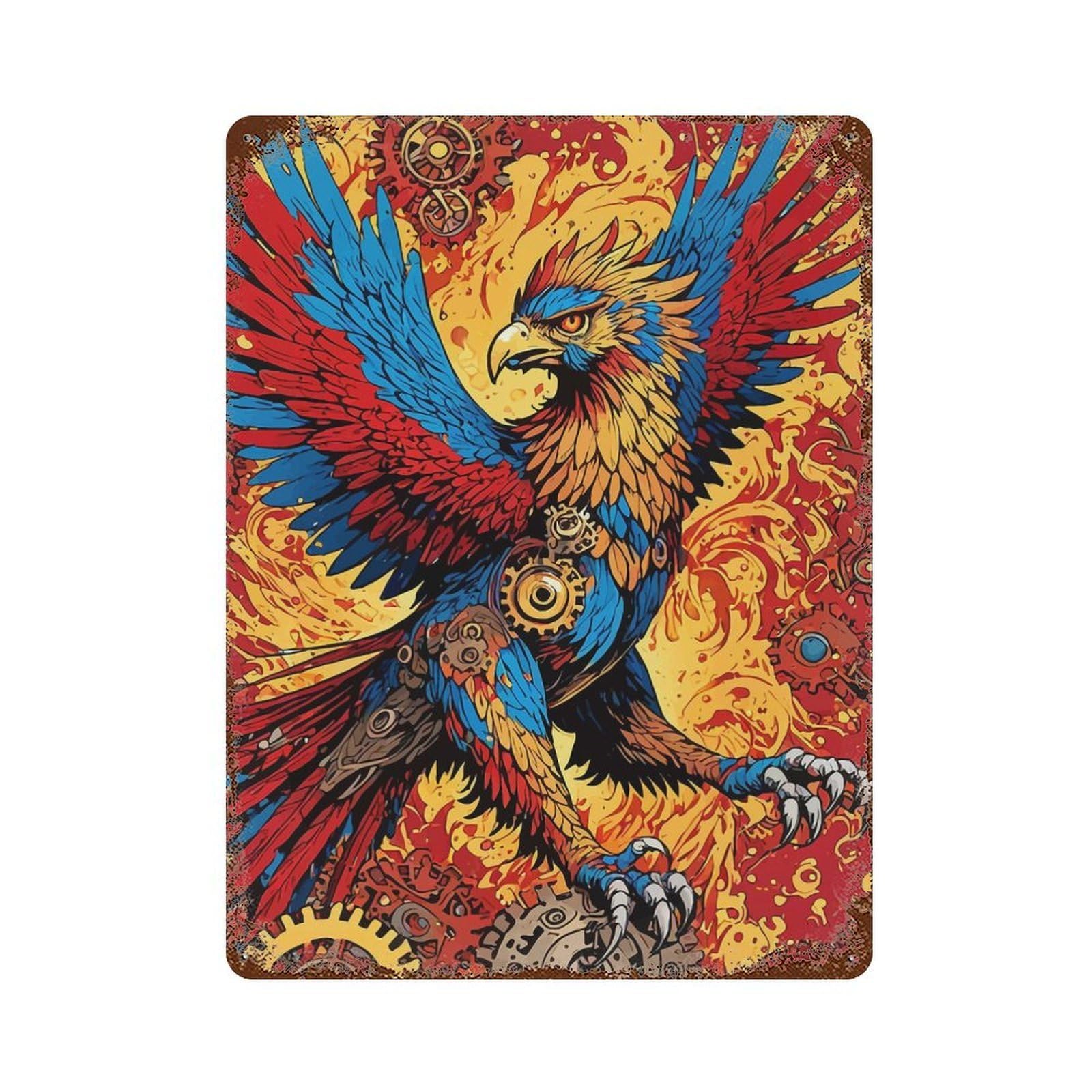 Steampunk Phoenix Rusty Metal Tin Sign 15.7"x11.8", for Farmhouse, Kitchen And Entryway Decor, Rustic Home Decor