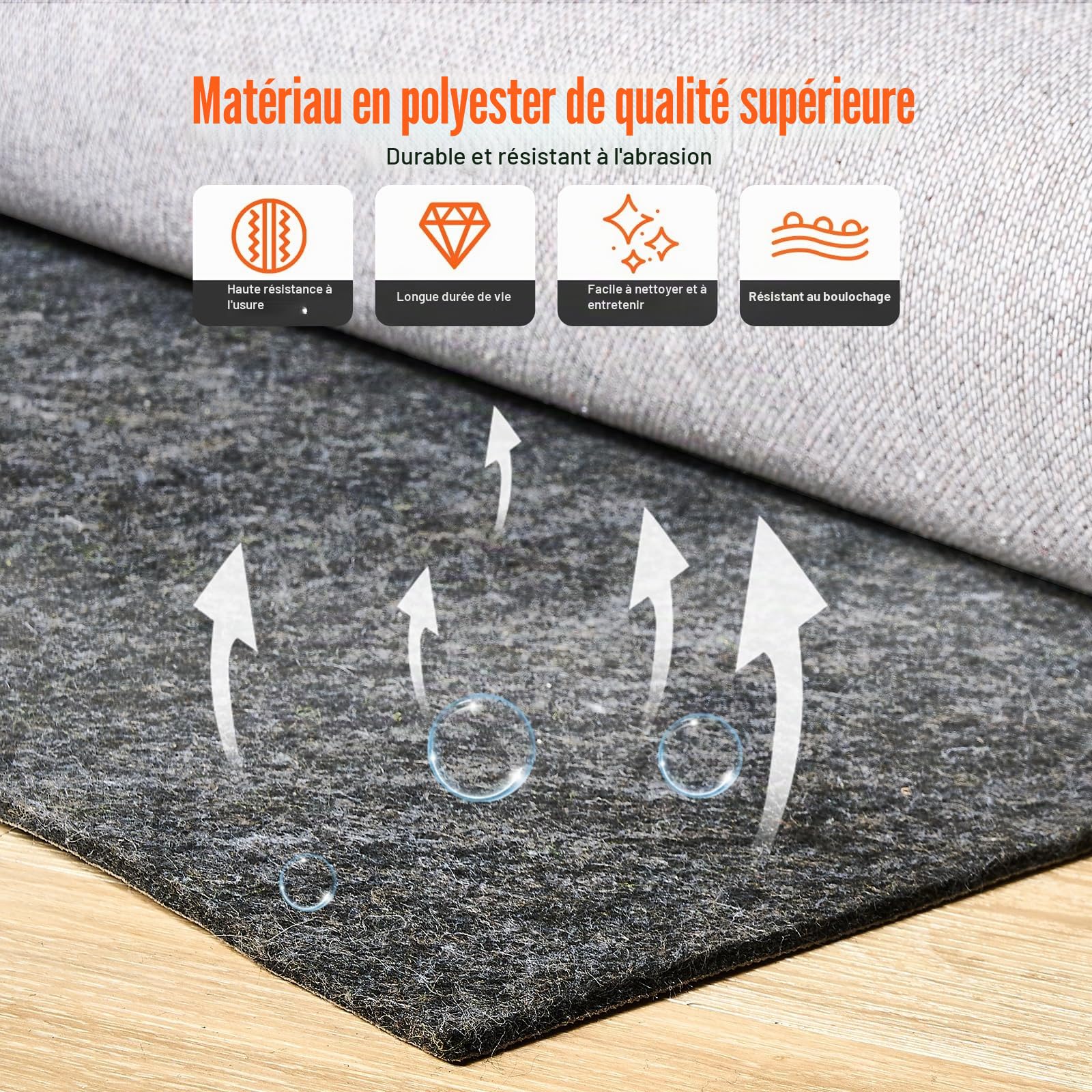 VEVOR sous-Tapis Non Antidérapant, Coussin de Protection de Tapis, 275x366 cm, Épaisseur 6 mm, en Feutre Polyester, Gris, Zone de Couverture 10-11 ㎡, Coussin de Tapis Confortable, pour Tous Les Sols