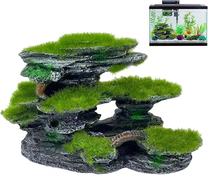 Aquarium Mountain View, Rocks Hideout Cave Resin Fish Tank Stone Ornament for Small Betta Shrimp to Swim Hide Play