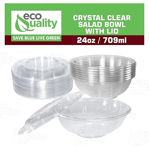 Miniatura 4 de Ensaladeras desechables transparentes de 24 onzas con tapas (paquete de 100)  Contenedores de ensalada desechables de plástico transparente para el