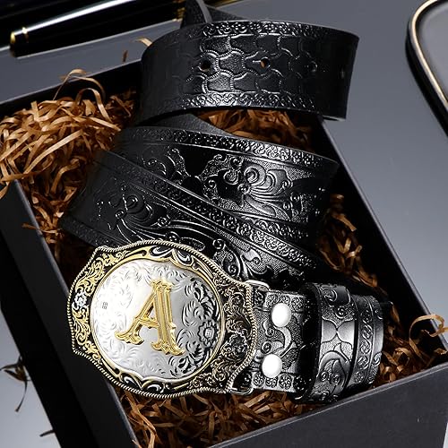 Miniatura 4 de Jadive Cinturón de vaquero para hombre, hebilla de cinturón de vaquero occidental, cinturones de cuero occidental, 1-12 pulgadas de ancho