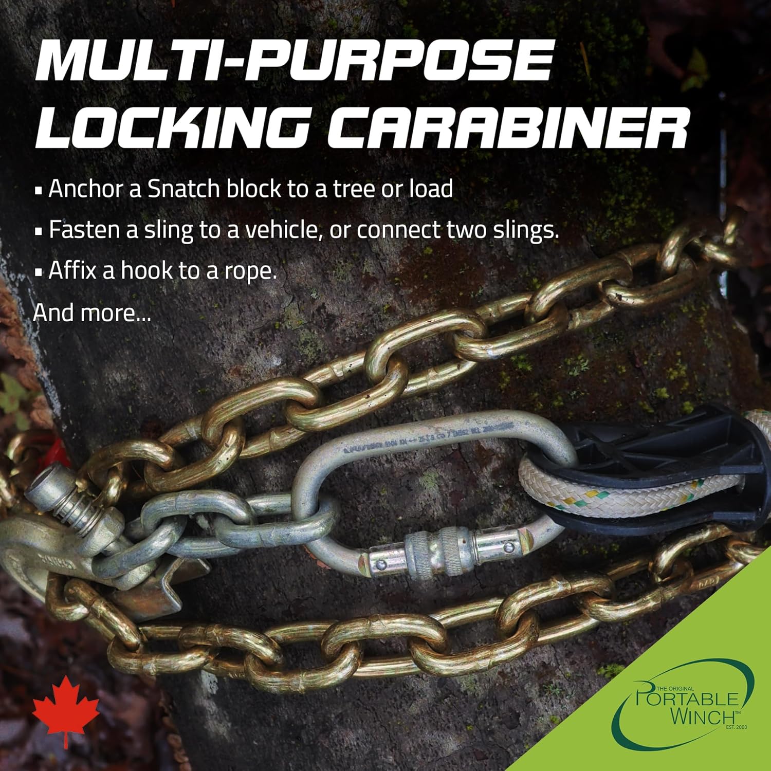 Portable Winch Heavy-Duty Recovery and Rigging Kit, Includes 4” Snatch Block Pulley, Polyester Sling and Carabiner for Secure Anchoring and Directional Pulling