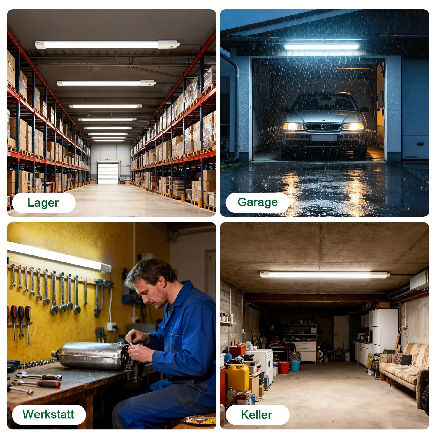 2 Stück LED Feuchtraumleuchte 115CM, Verknüpfbar LED Feuchtraumlampe [36W, 4100LM, 4000K Neutralweiß] IP65 Wasserfest Wannenleuchte Deckenleuchte Röhre für Feuchtraum Garage Keller