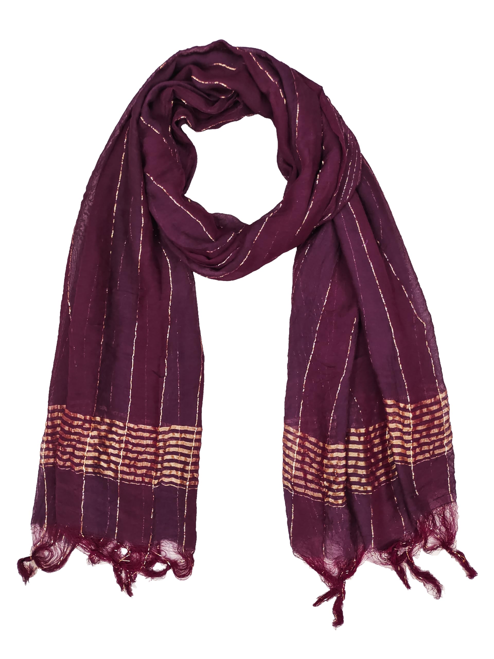 TRENDMALLS Damen Chinon Seide Golden Zari Weben Streifen Design Scraf Damen