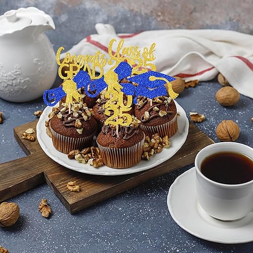 Miniatura 196 de Paquete de 24 adornos dorados para cupcakes de graduación 2025 con purpurina So Proud of You Done Diploma Graduation Cap Cupcake Picks Class of 2025