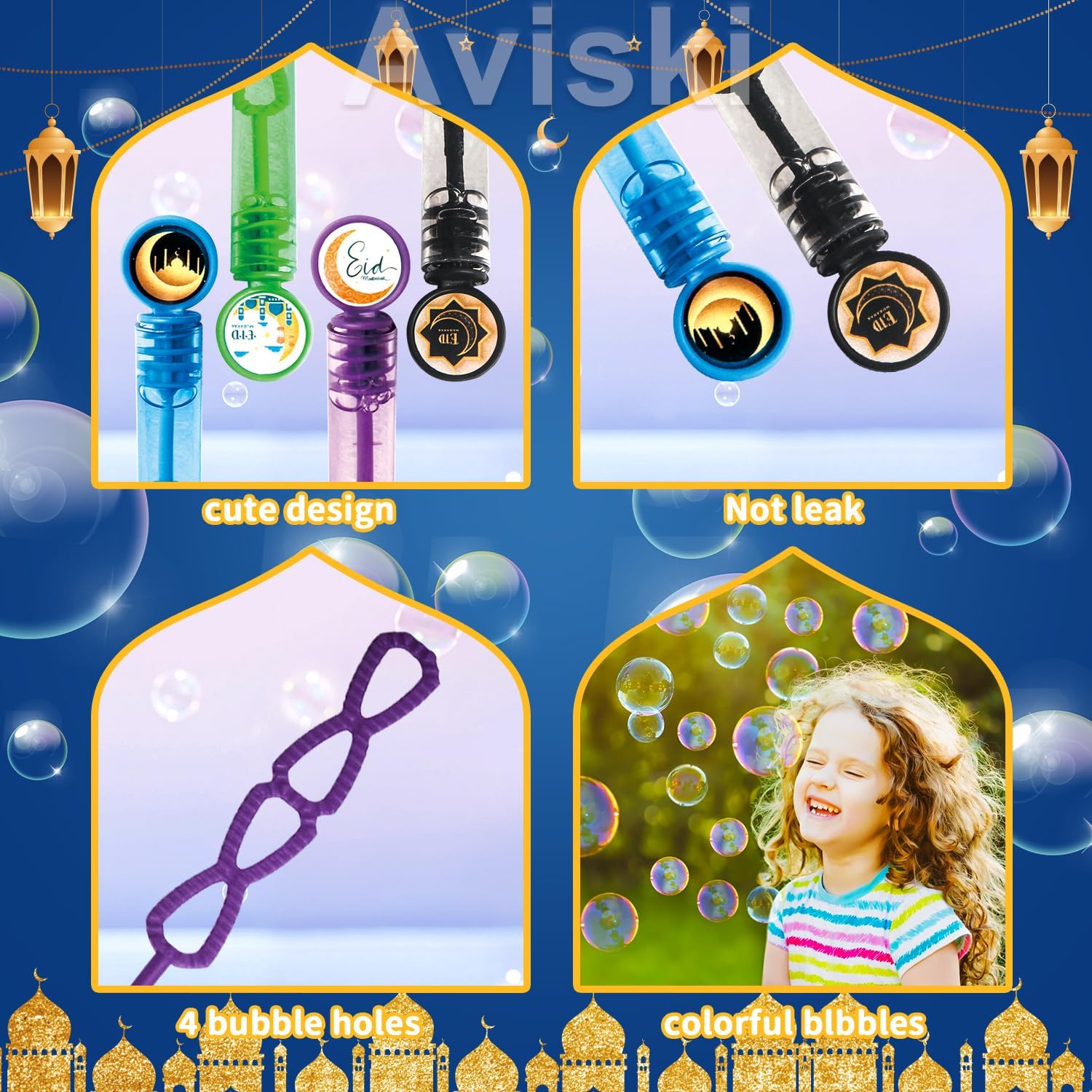 40Pcs Eid/Ramadan Mubarak Bubble Wands, Mini Bubble Wands for Eid Party Favors, Islamic Gift Toys for Girls Boys Kids Toddler Adults, Party Bag Stuffers Goodie Bag Filler, Classroom Prizes - Image 3