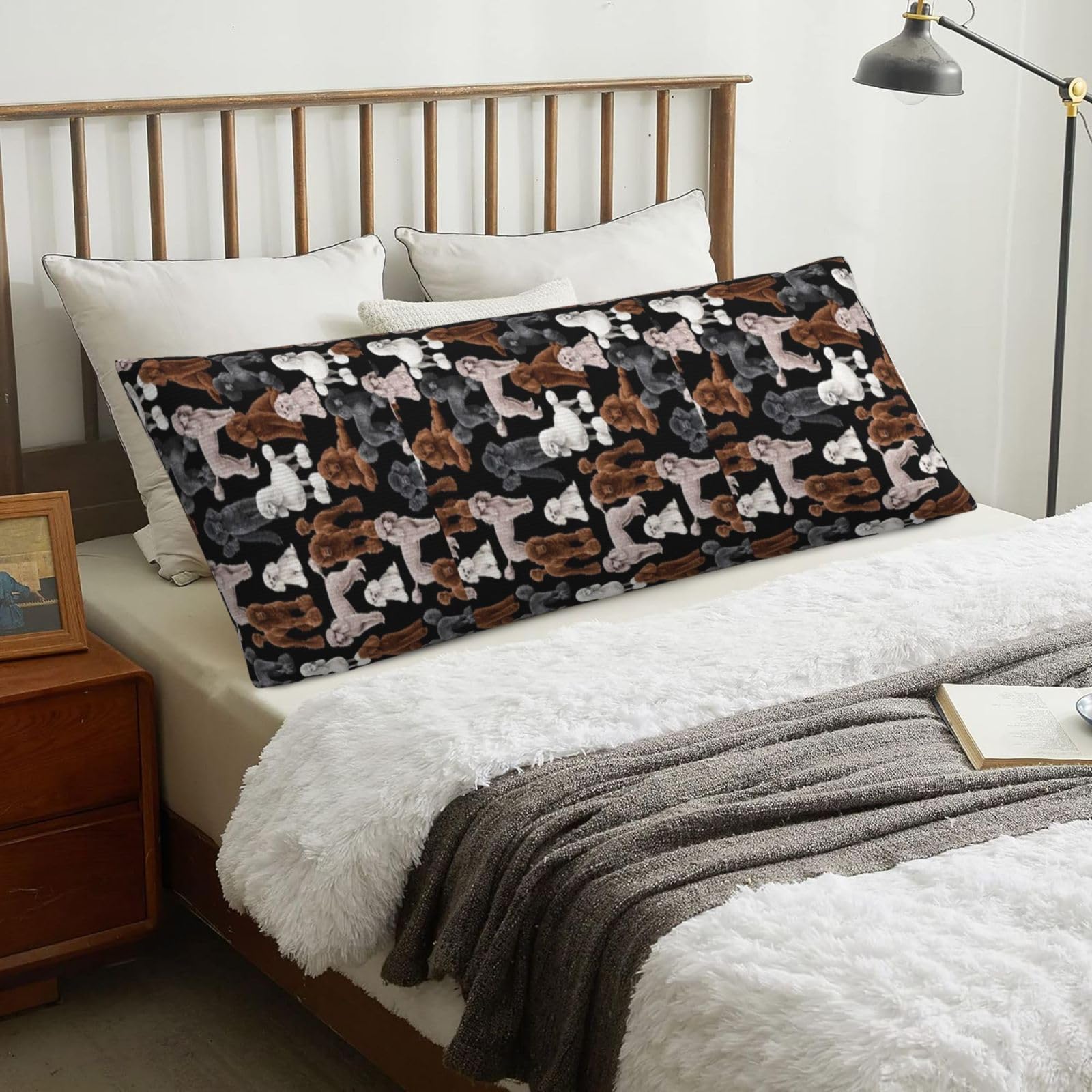 Black Dog With Poodles, Body Pillow Cover with Zipper,Long Body Pillowcase 20 x 60 in