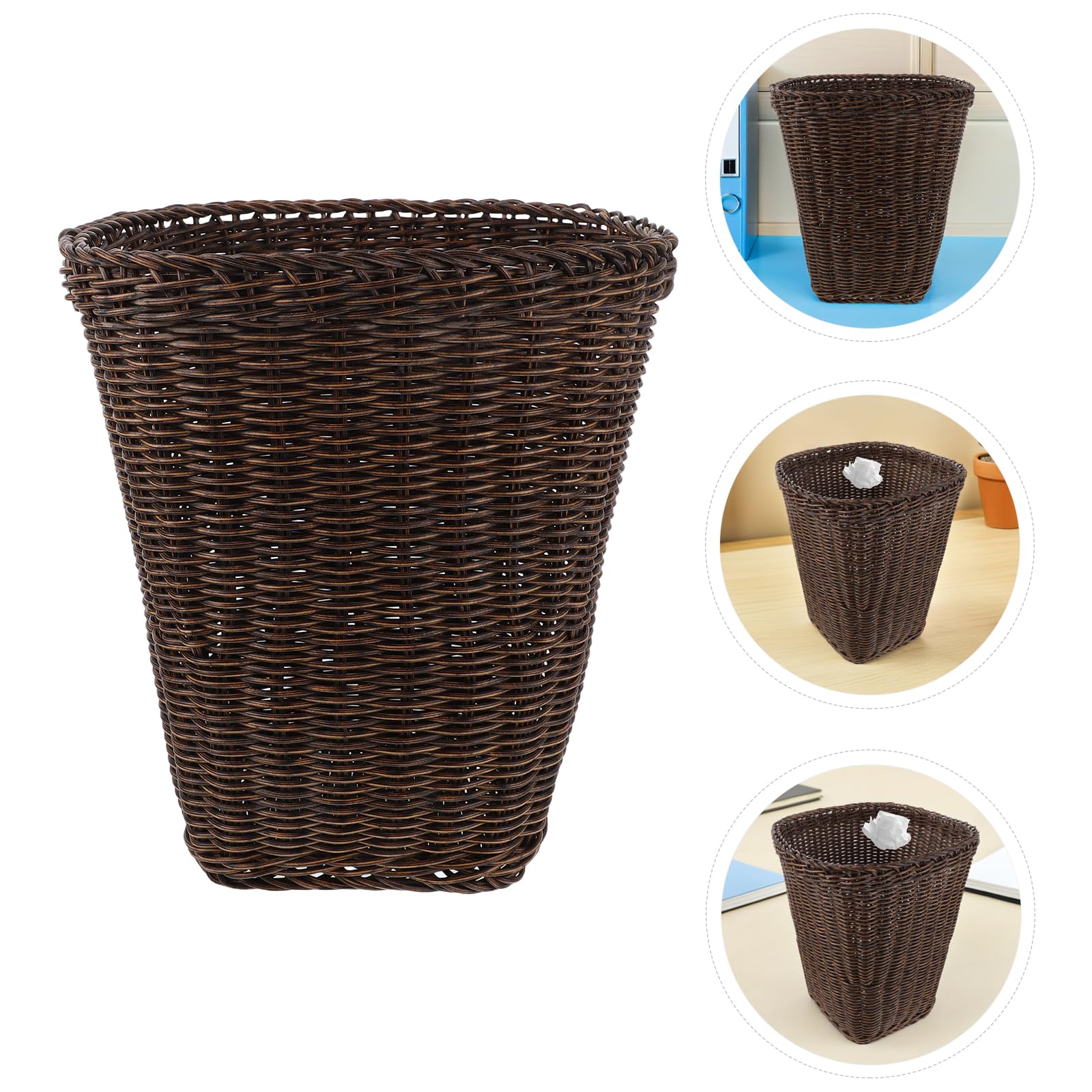 MAGICLULU Cestino per Carta Straccia in Rattan Sintetico Stile Vintage Piccolo Cestino per Rifiuti da Scrivania in Legno da Ufficio Compatto e Resistente per Casa e Ufficio