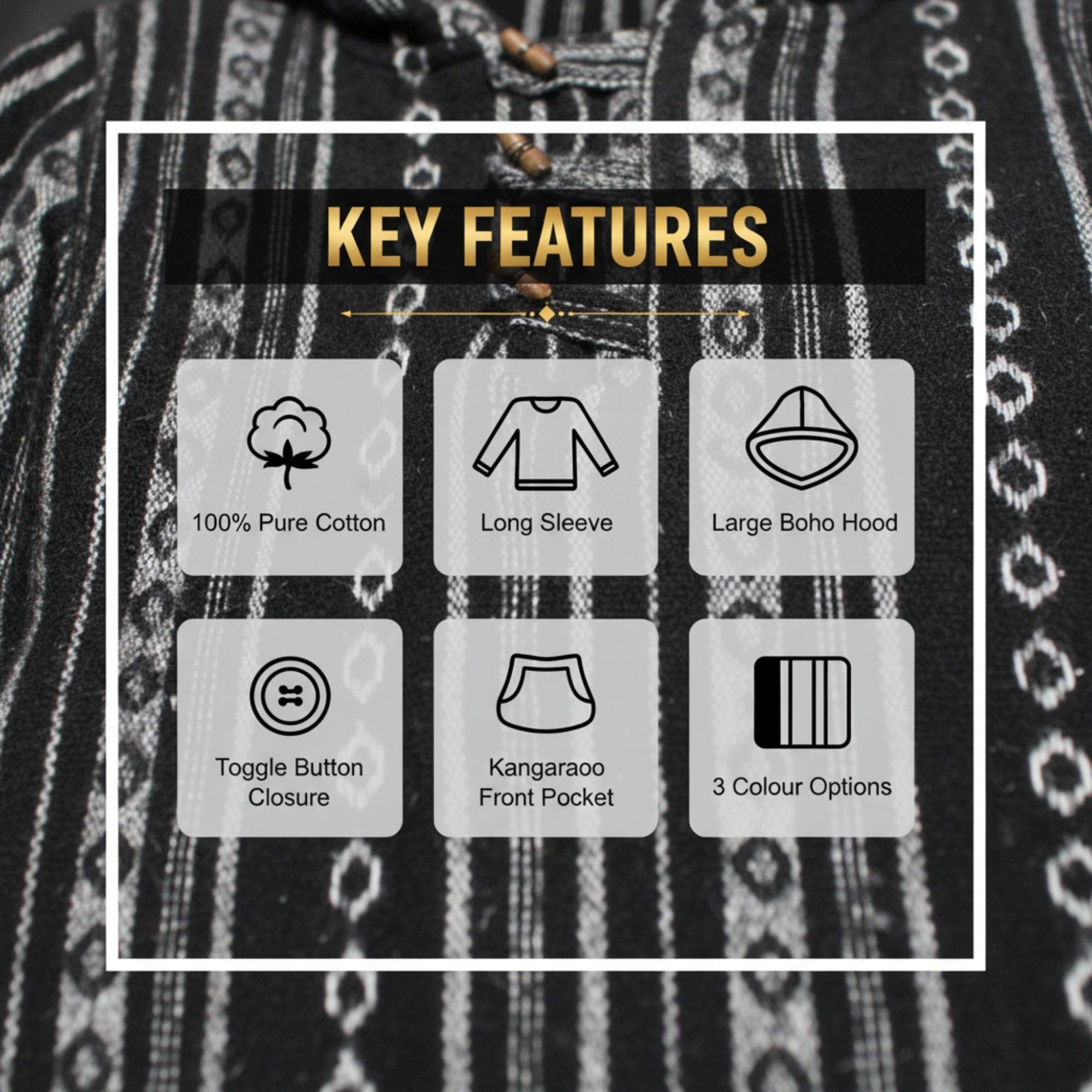 SHOPOHOLIC FASHION Damen Fleece Boho Baja Pullover Hippie Baumwolle Langarm Festival Hoodie