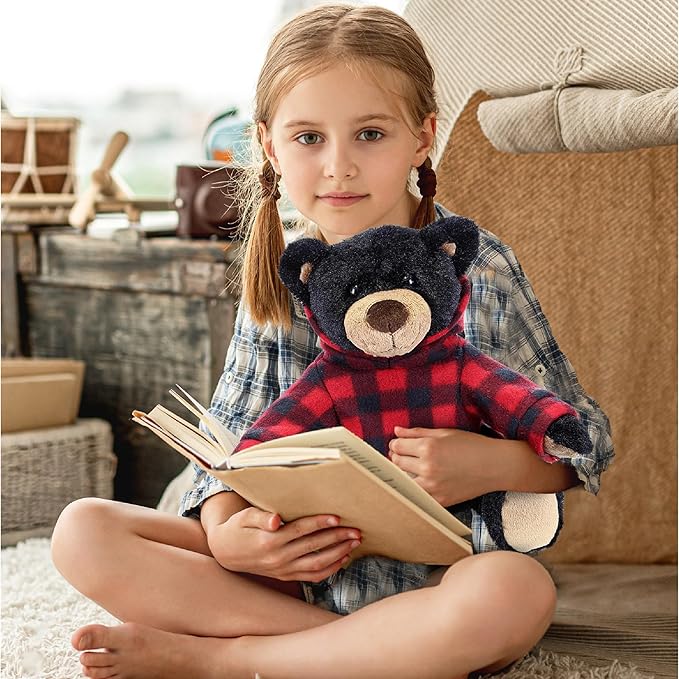 Peluche Oso Negro con Sudadera Roja a Cuadros DolliBu miniatura 7