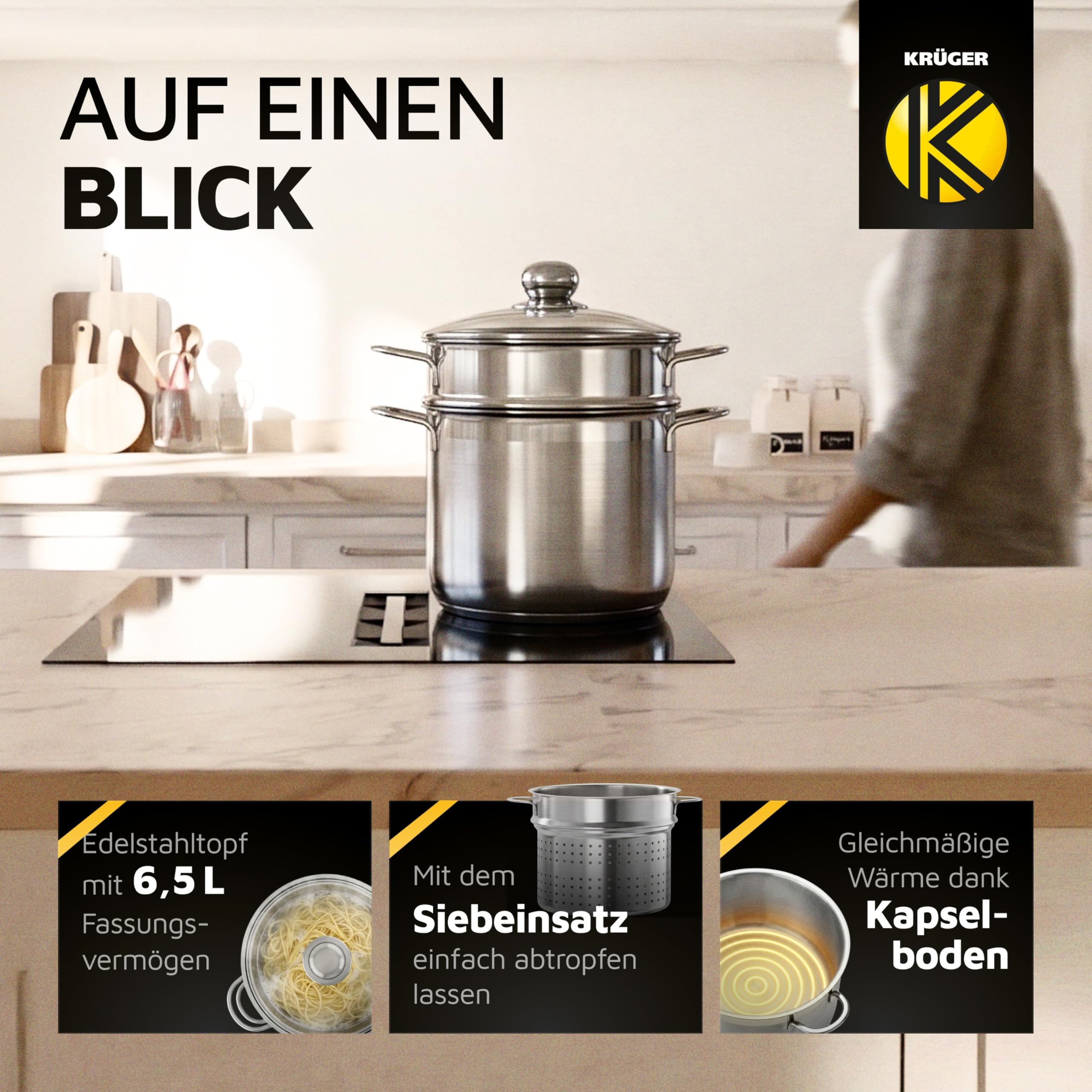 Krüger Spa - Pentola per Spaghetti in Acciaio Inox, 24 cm