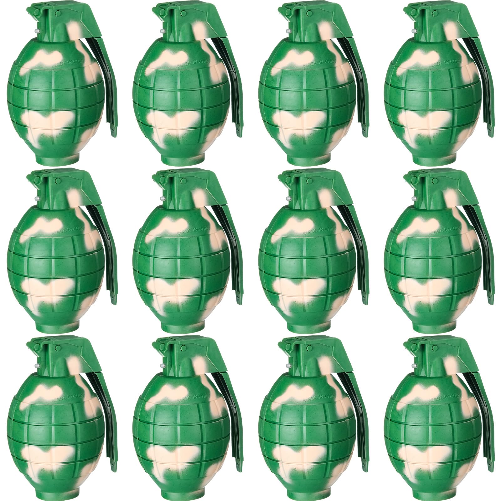 Photo 1 of 12 Pieces Plastic Hand Grenades with Realistic Sound Effects and Flashing Light, Toy Grenades Fake Grenade Dummy Military Kids Toys