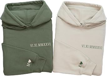 coreus Custom Roman Numeral Hoodies with Initial and Heart Matching Hoodies for Couples Personalized Anniversary Hoodie Valentines Day Gifts for Him and Her