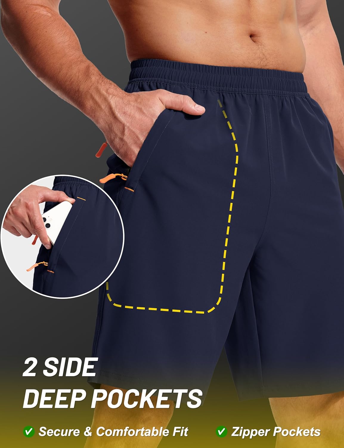 MAGCOMSEN Men's Hiking Shorts 9" Quick Dry Lightweight Running Shorts with Zipper Pockets for Workout Athletic Sport - Image 3