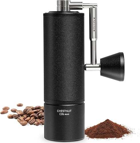 TIMEMORE Chestnut C3S MAX - Molinillo de café manual de acero inoxidable S2C, molinillo de café de mano con capacidad de 1.23 oz con mango plegable,