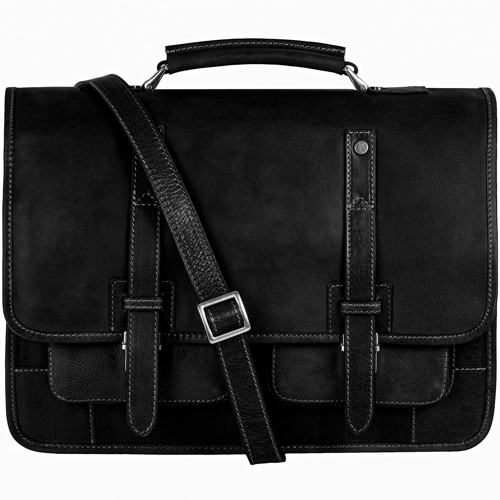 Time Resistance Leather Briefcase – Italian Handmade Leather Laptop Bag – Briefcase Convertible into Backpack