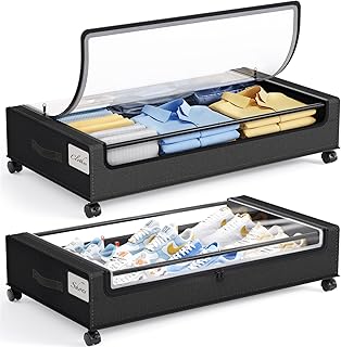 Memypers Under Bed Storage, With Wheels, Clothes Storage Box, Clothes Storage, Foldable, Easy Installation, Large Capacity, Change of Clothes, Comforter, Blanket, Underbed, Space Saving