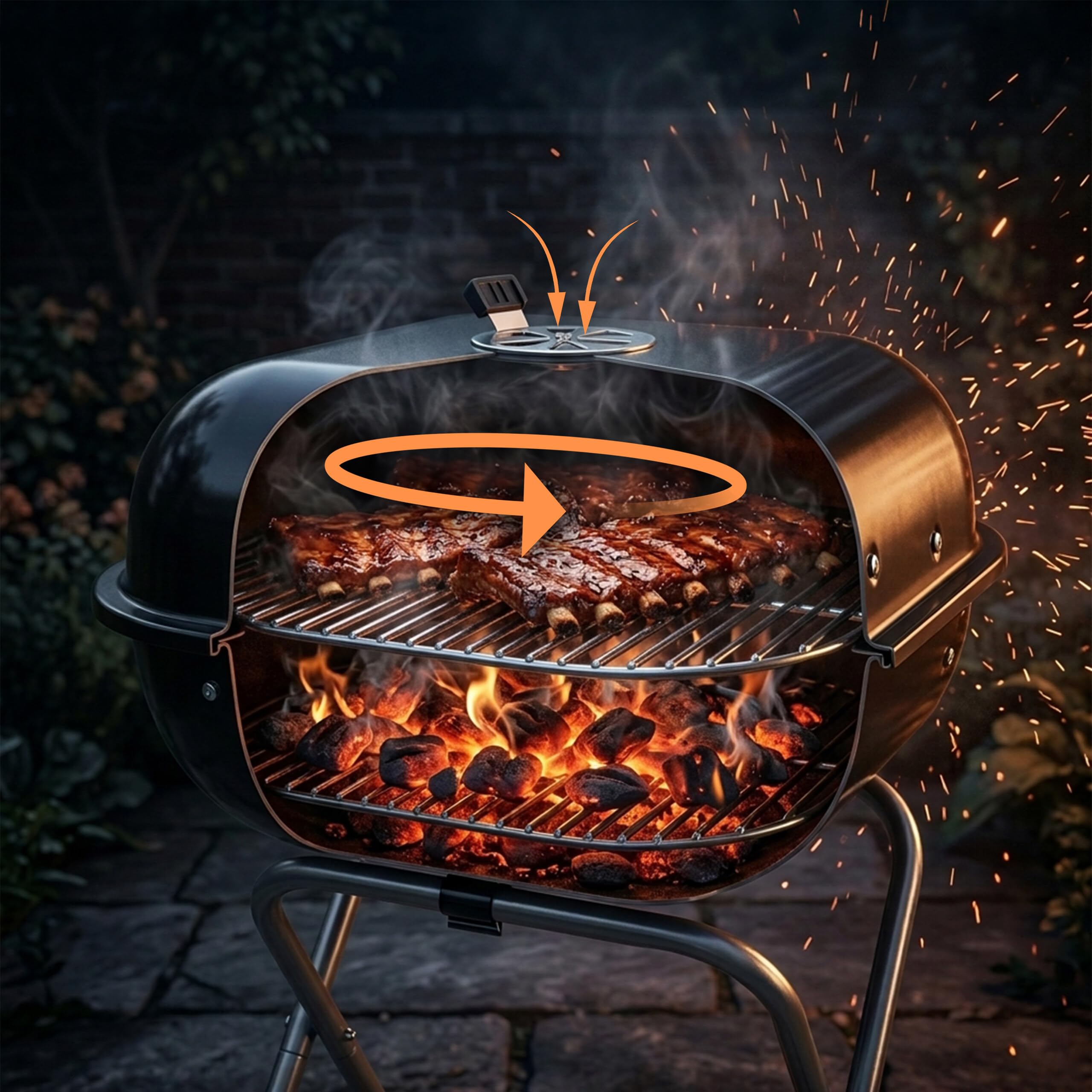 Relaxdays Parrilla portátil de carbón con tapa y ruedas, negra | Plegable para camping, balcón, jardín y parque, de pie